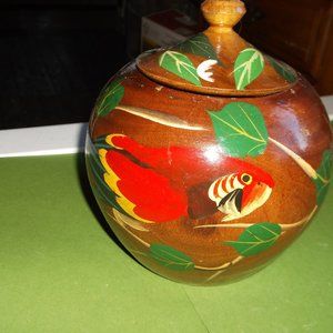 vintage handmade wooden jar made in haiti